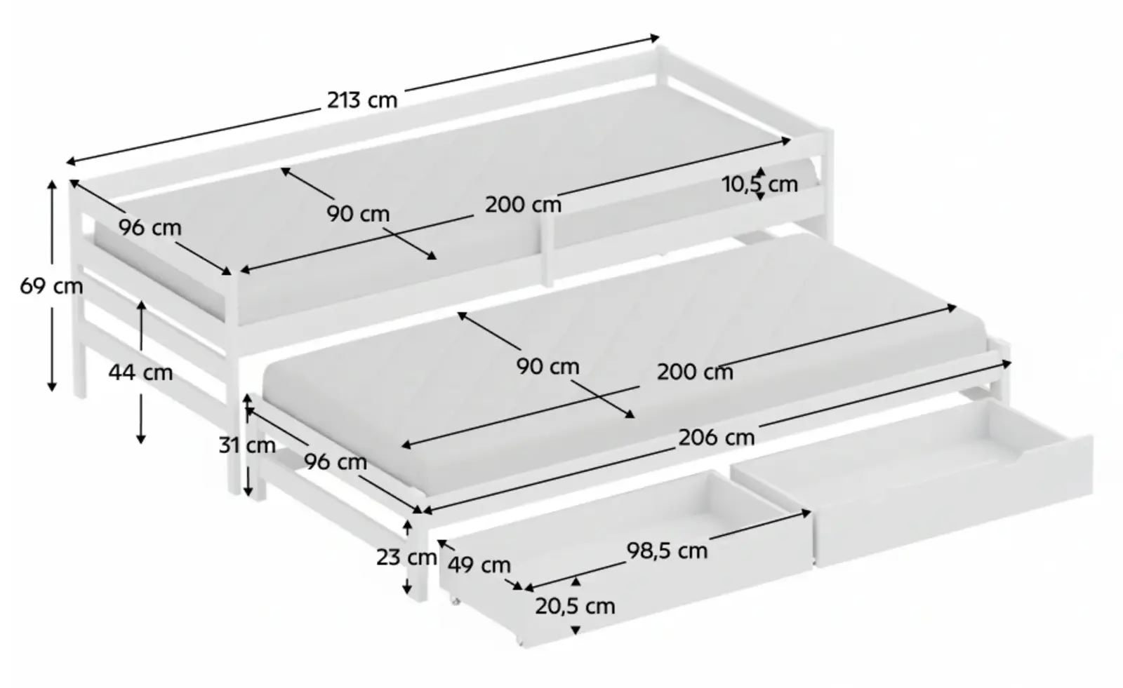 Pat Tempo Kondela Elara cu pat retractabil 90x200 (White) - 11