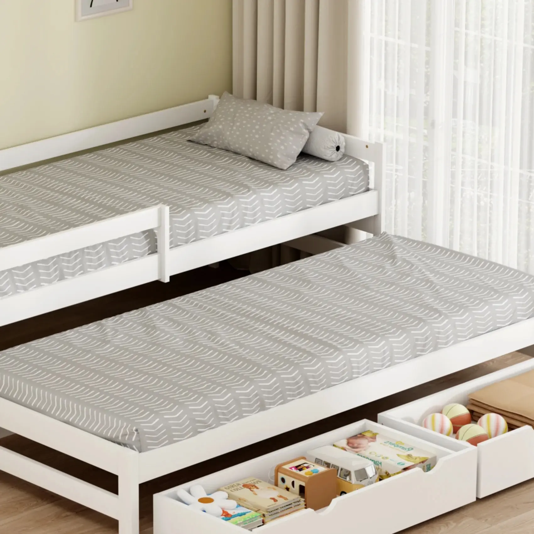 Pat Tempo Kondela Elara cu pat retractabil 90x200 (White) - 8