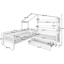 Кровать Tempo Kondela Enola 90x200+70x140 (White) Thumb