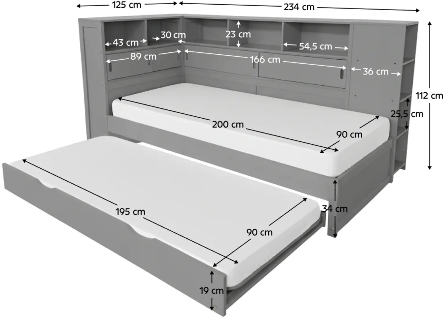 Кровать Tempo Kondela Lendon с выдвижной кроватью 90x200 (Grey) - 8