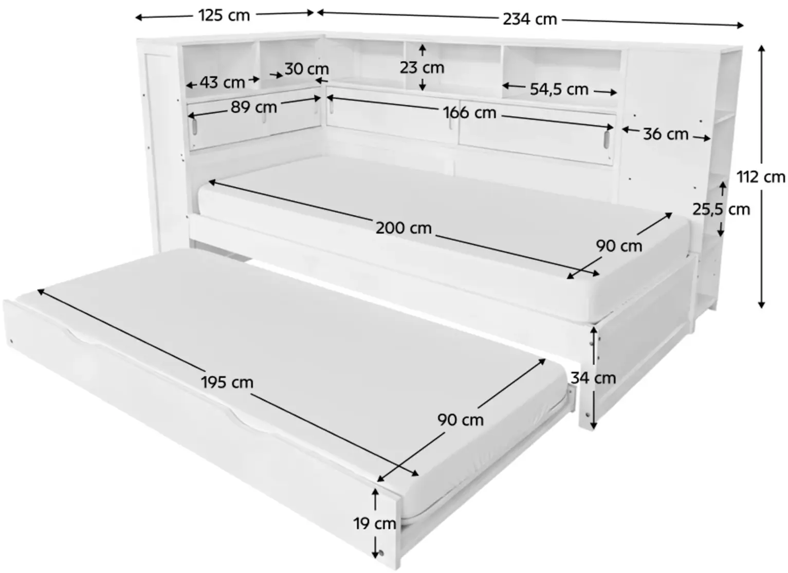 Кровать Tempo Kondela Lendon с выдвижной кроватью 90x200 (White) - 8