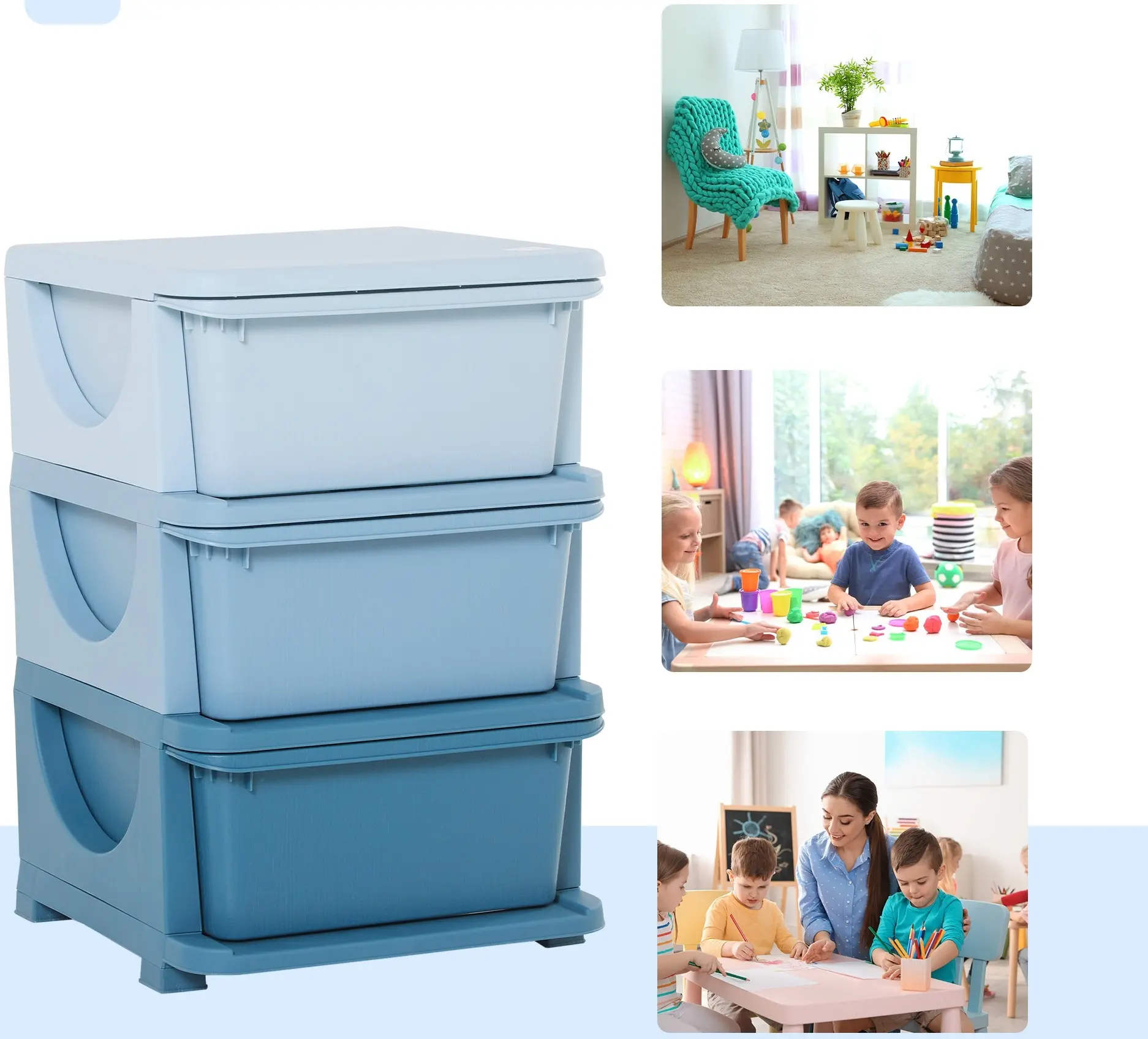 Tumba-organizator de jucarii Homcom 311-023BU (Blue) - 5