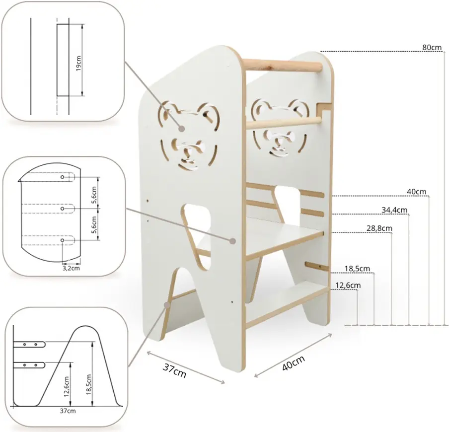 Детский табурет-стремянка VERKdesign Kidoo Bear (White) - 12