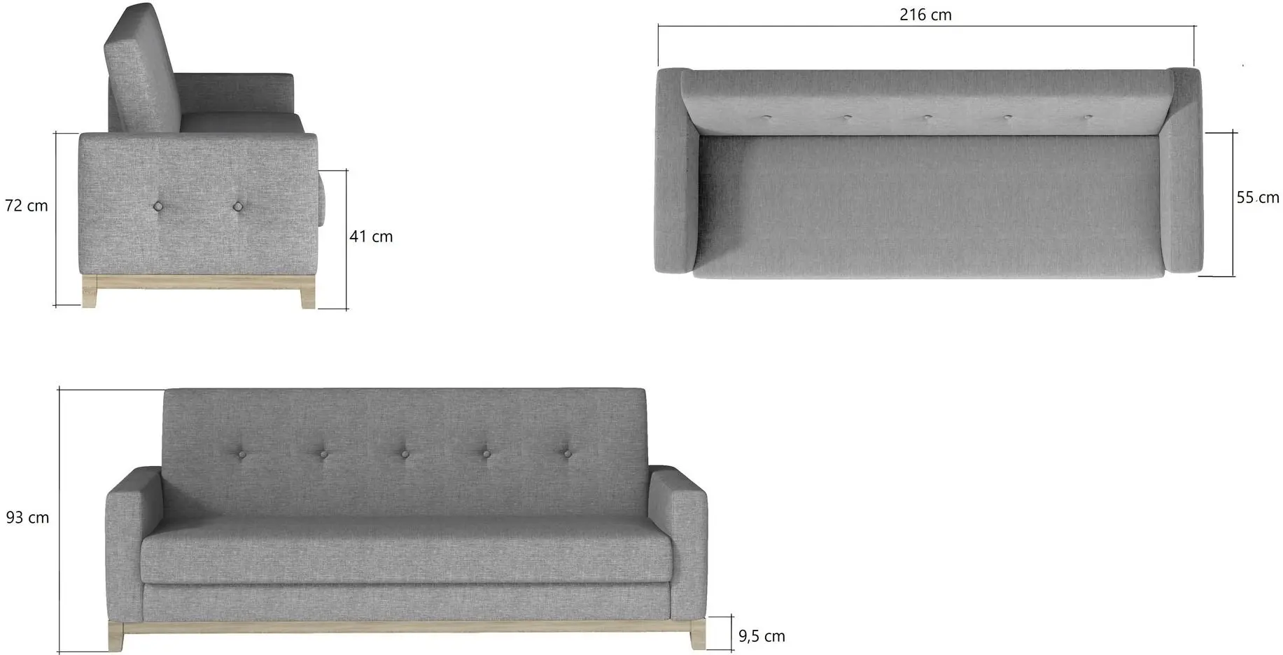 Canapea Eltap Selene Monolith 97 (Dark Graphite/Beech)