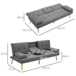 Canapea Homcom 833-663CG 181x77x72 cm (Dark Grey/Oak) Thumb