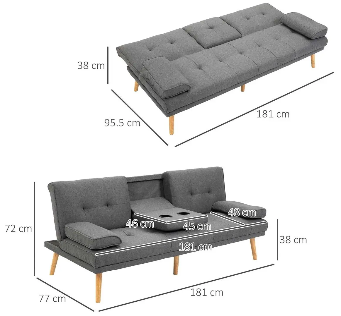 Canapea Homcom 833-663CG 181x77x72 cm (Dark Grey/Oak)