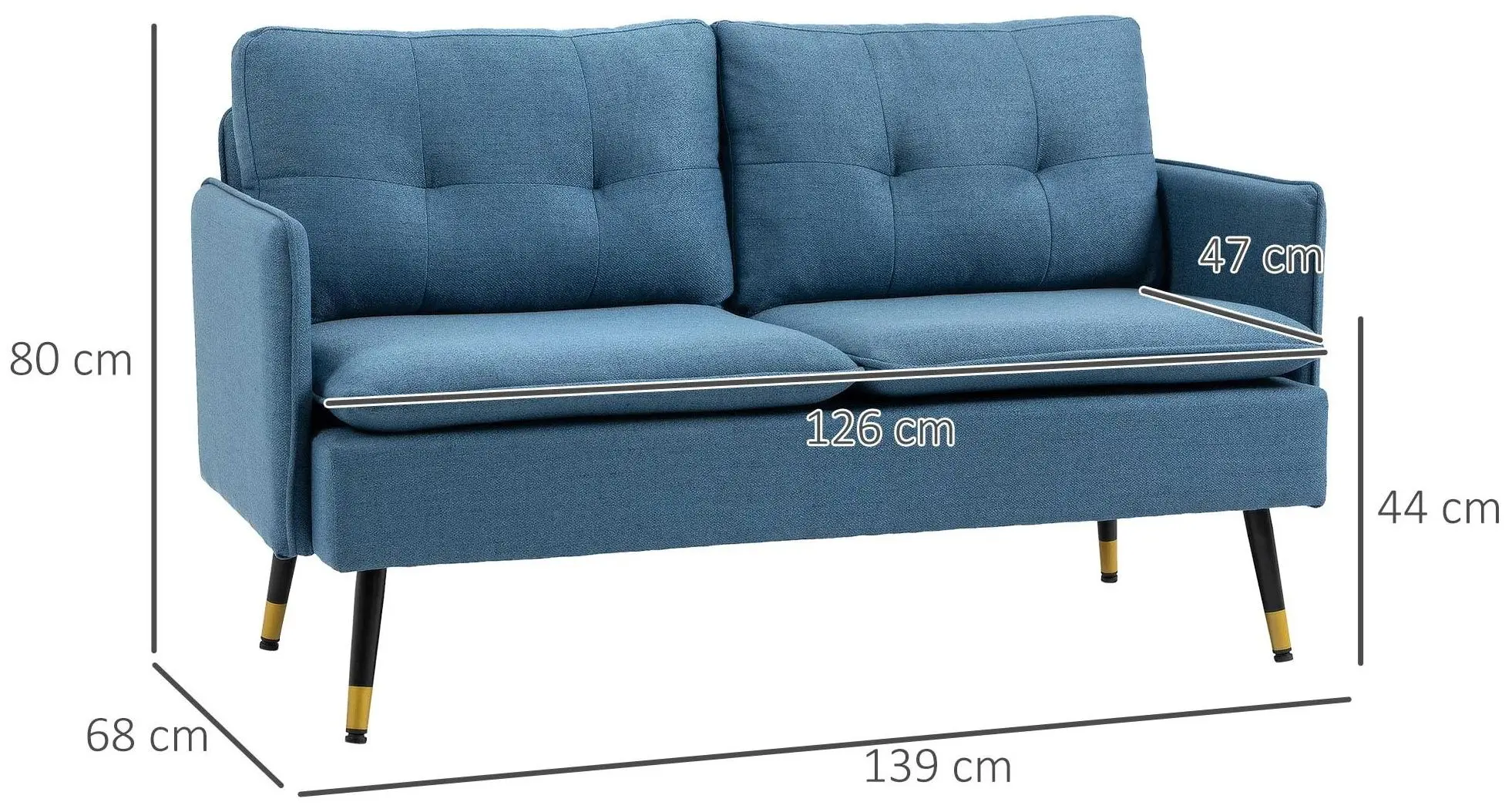Диван Homcom 839-622V00DB 139x68x80 cm (Dark Blue/Black/Gold)