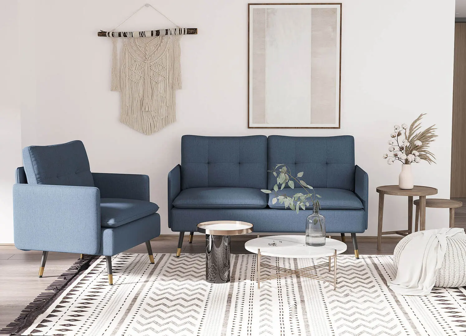 Диван Homcom 839-622V00DB 139x68x80 cm (Dark Blue/Black/Gold)