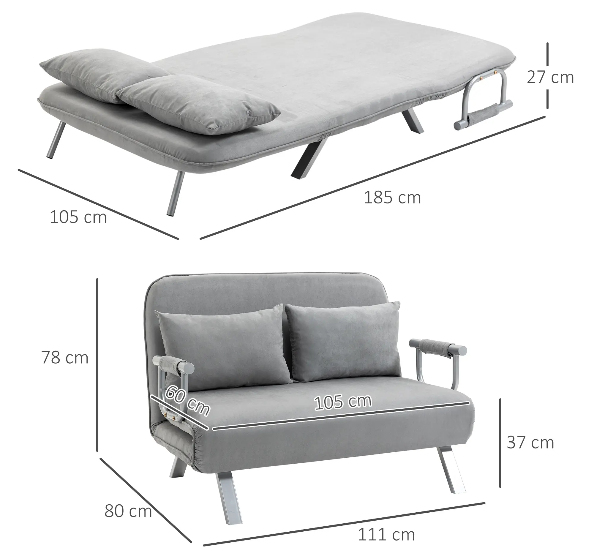 Canapea extensibila Homcom 833-042LG (Light Grey) - 4