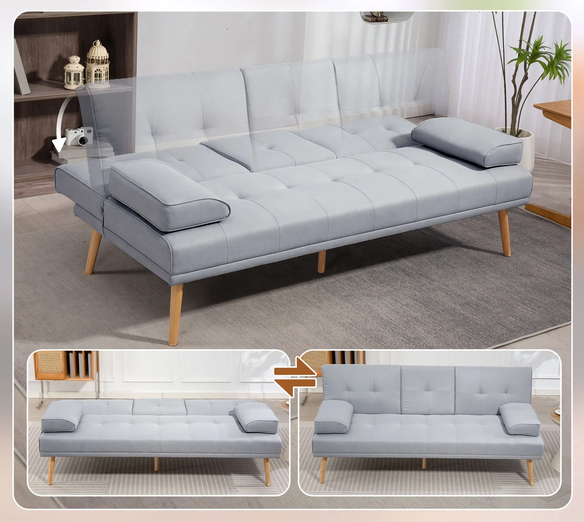 Диван раскладной Homcom 833-663 (Light Grey) - 5