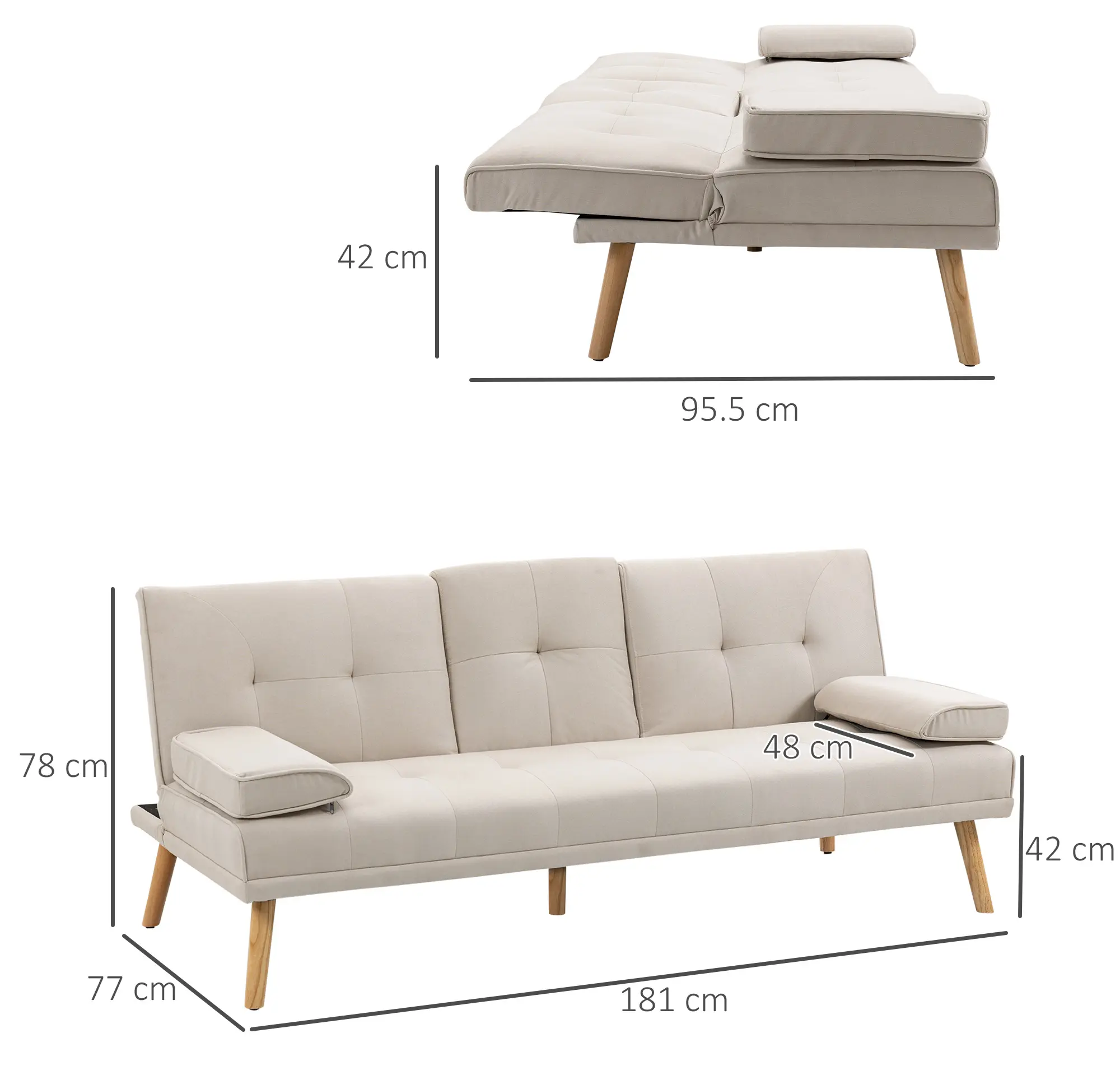 Диван раскладной Homcom 833-663BG (Beige) - 4
