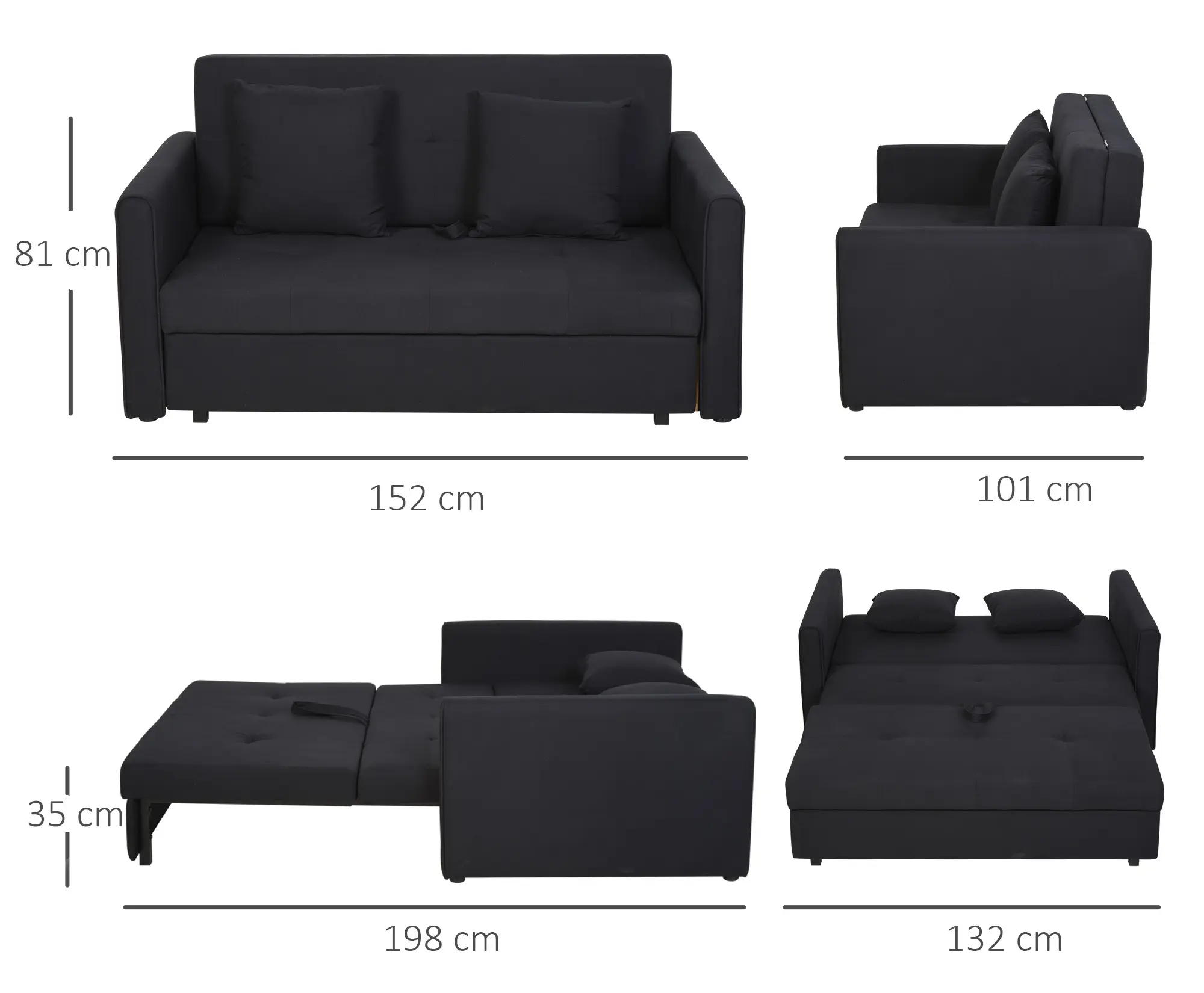 Диван раскладной Homcom 833-728CG (Black) - 4