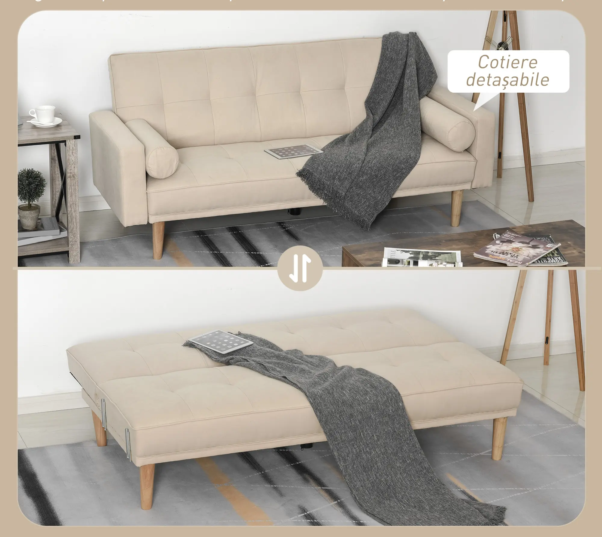 Диван раскладной Homcom 833-869BG (Beige) - 10