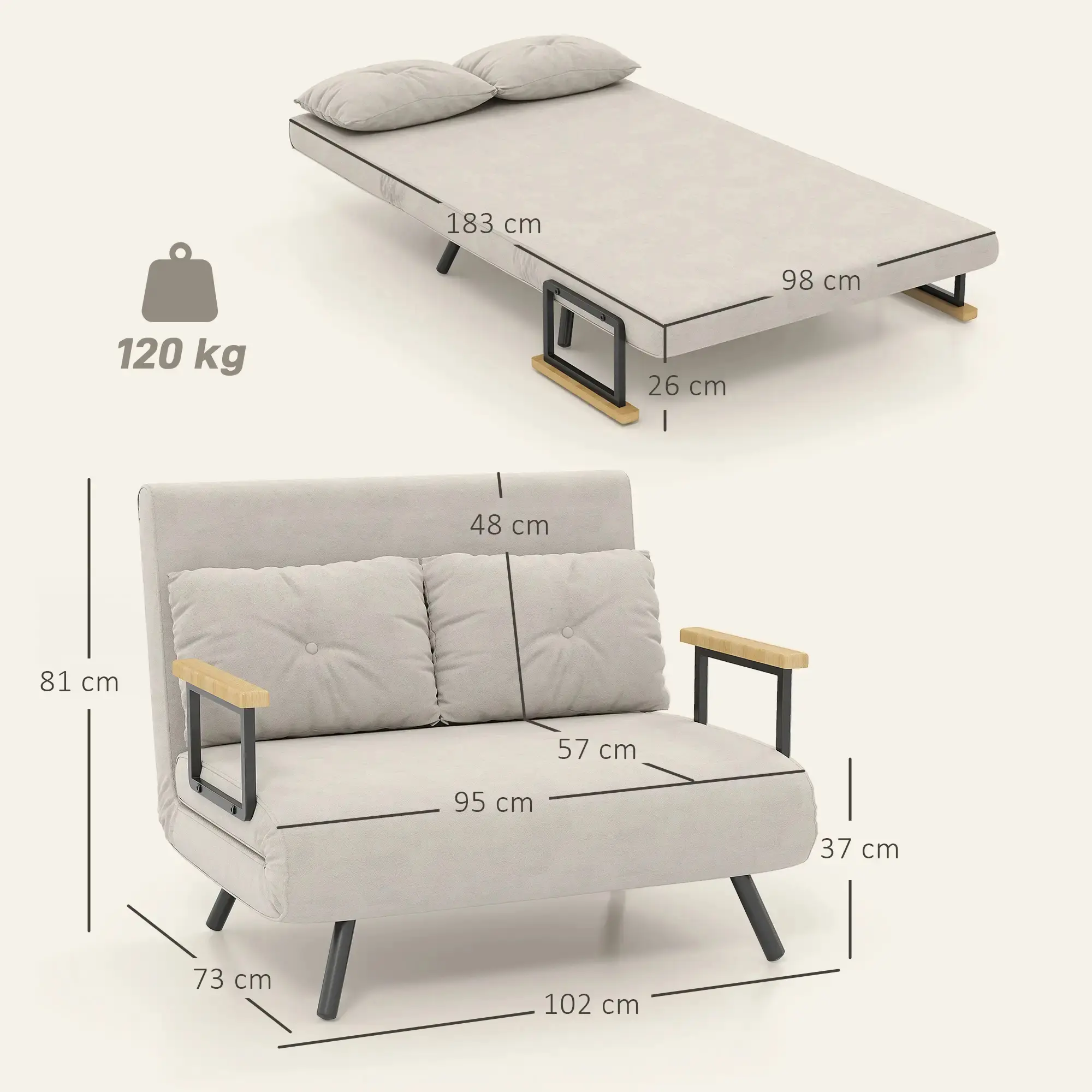 Диван раскладной Homcom 839-835V00BG (Beige) - 4