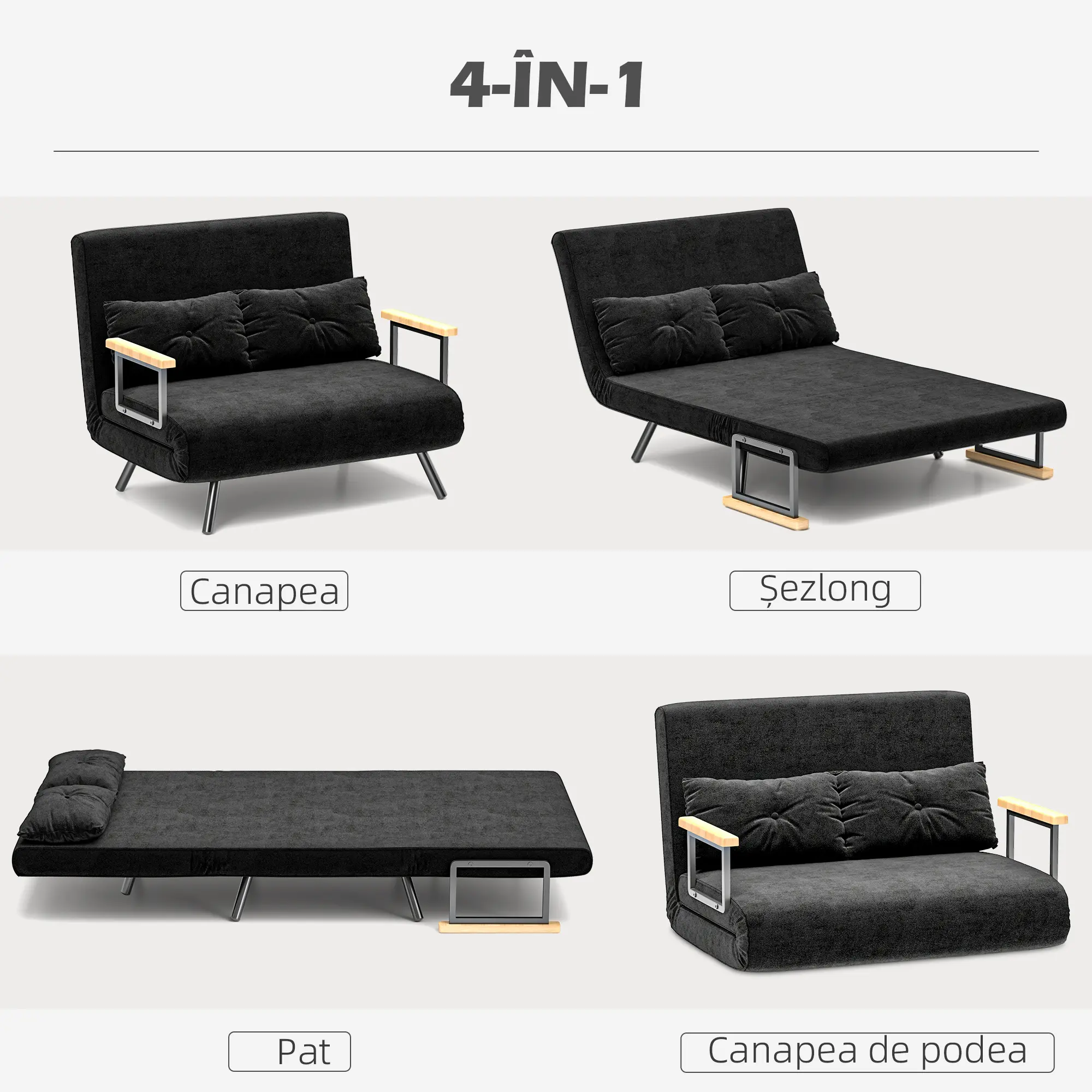 Canapea extensibila Homcom 839-835V00BK (Black) - 5