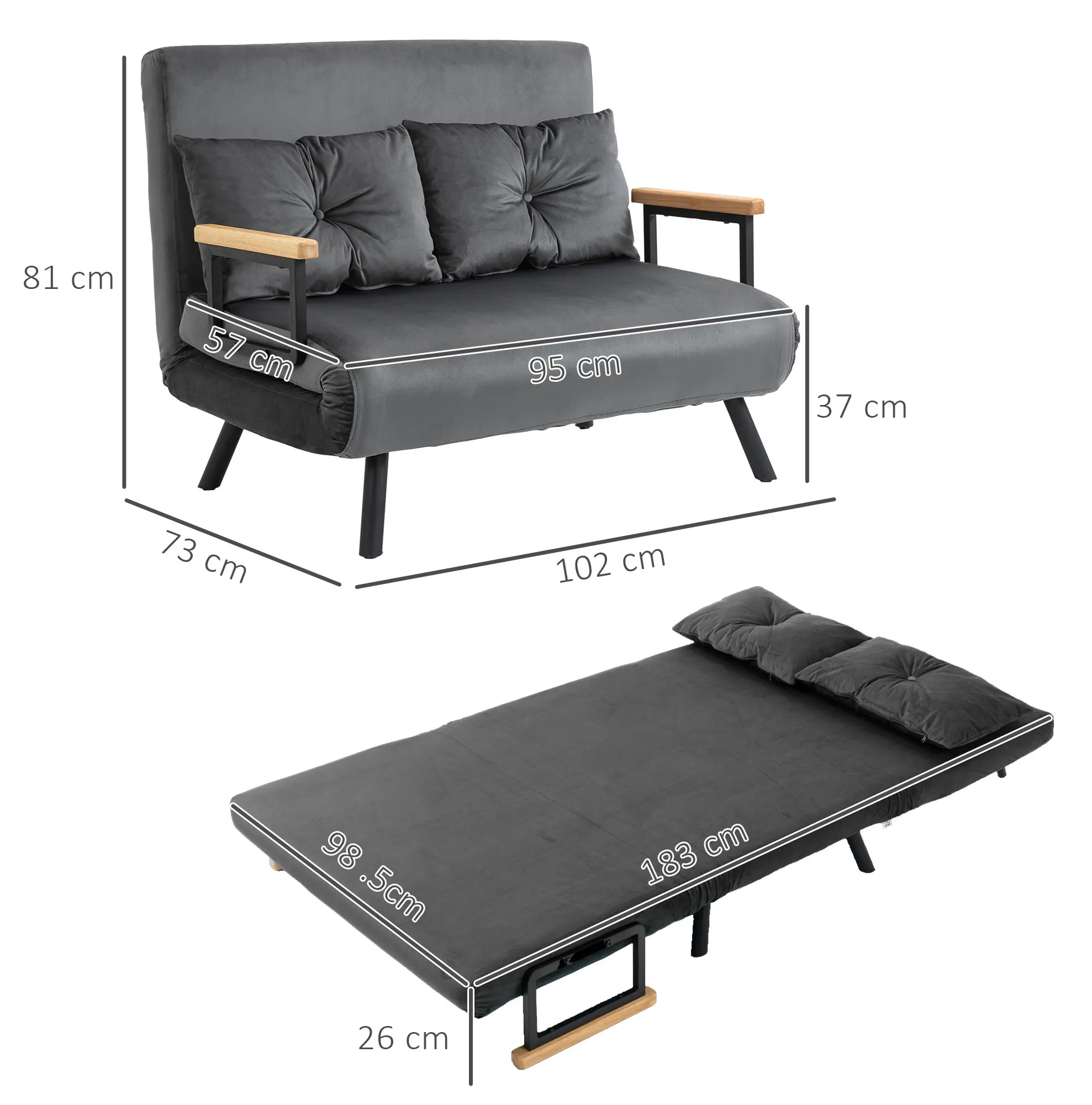 Диван раскладной Homcom 839-835V00CG (Dark Grey) - 3