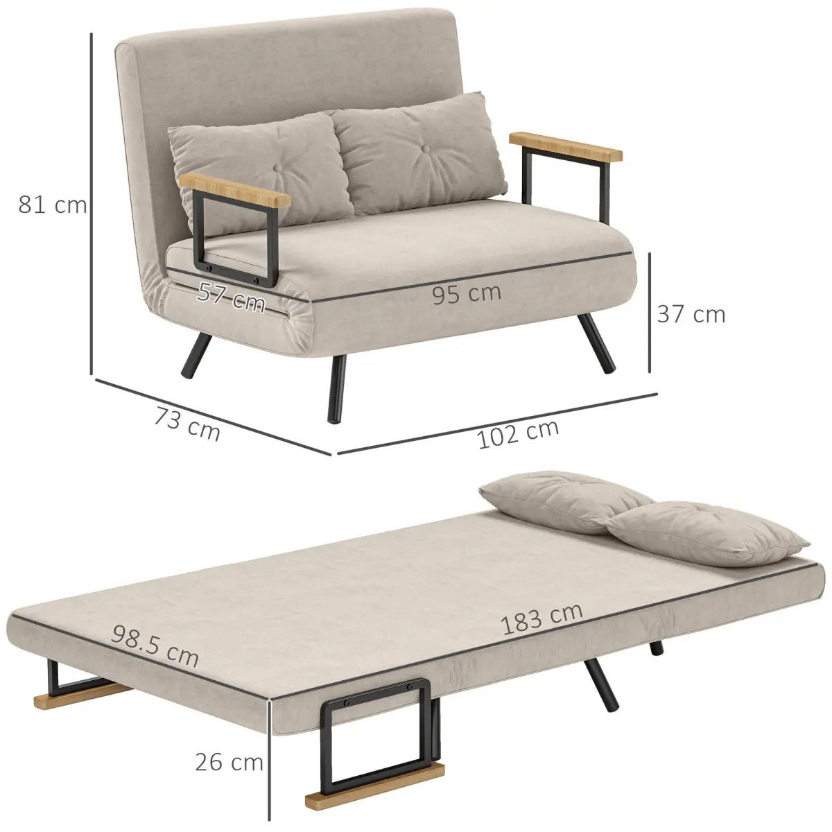 Диван раскладной Homcom 839-835V00CW (Cream) - 5