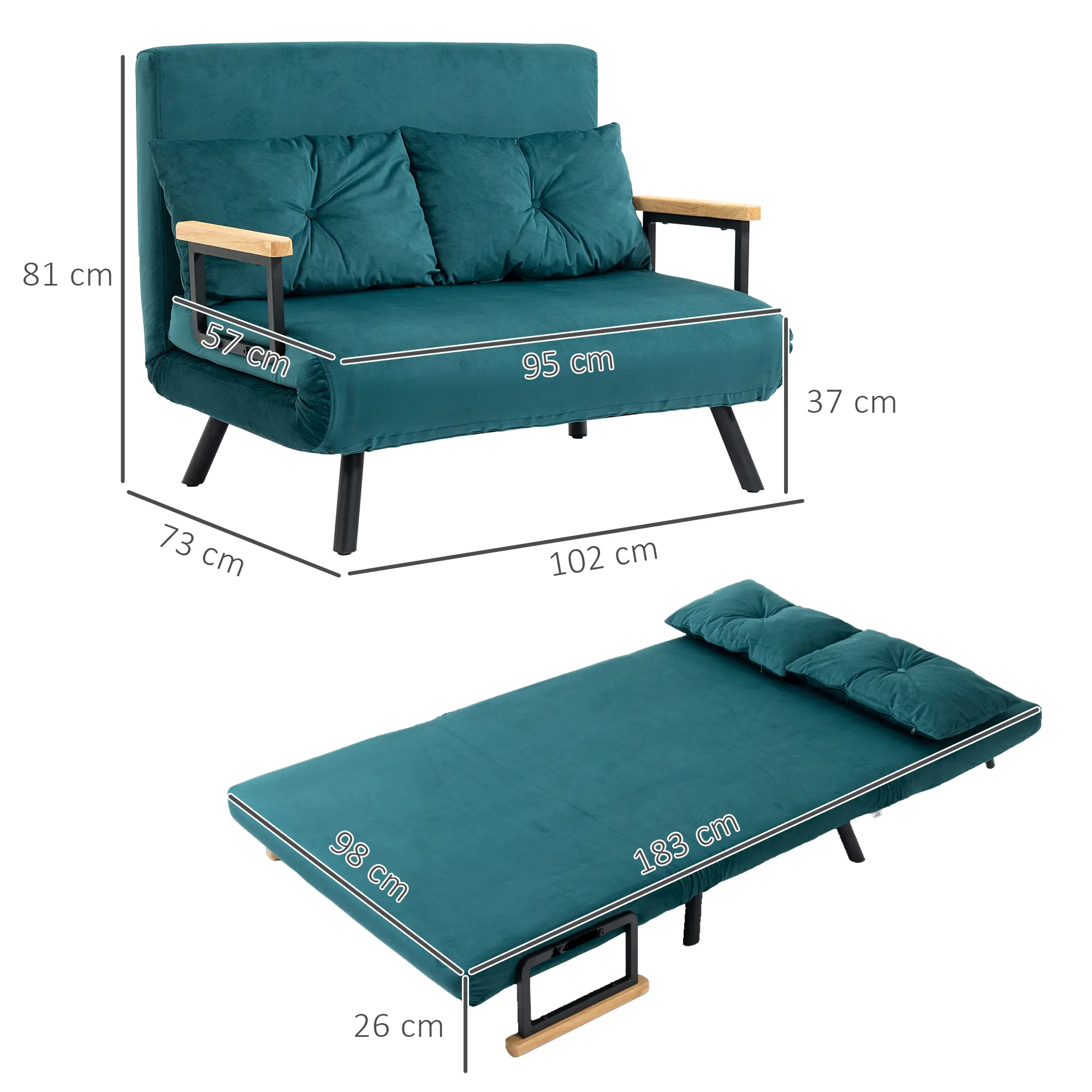 Диван раскладной Homcom 839-835V00DB (Dark Turquoise) - 4
