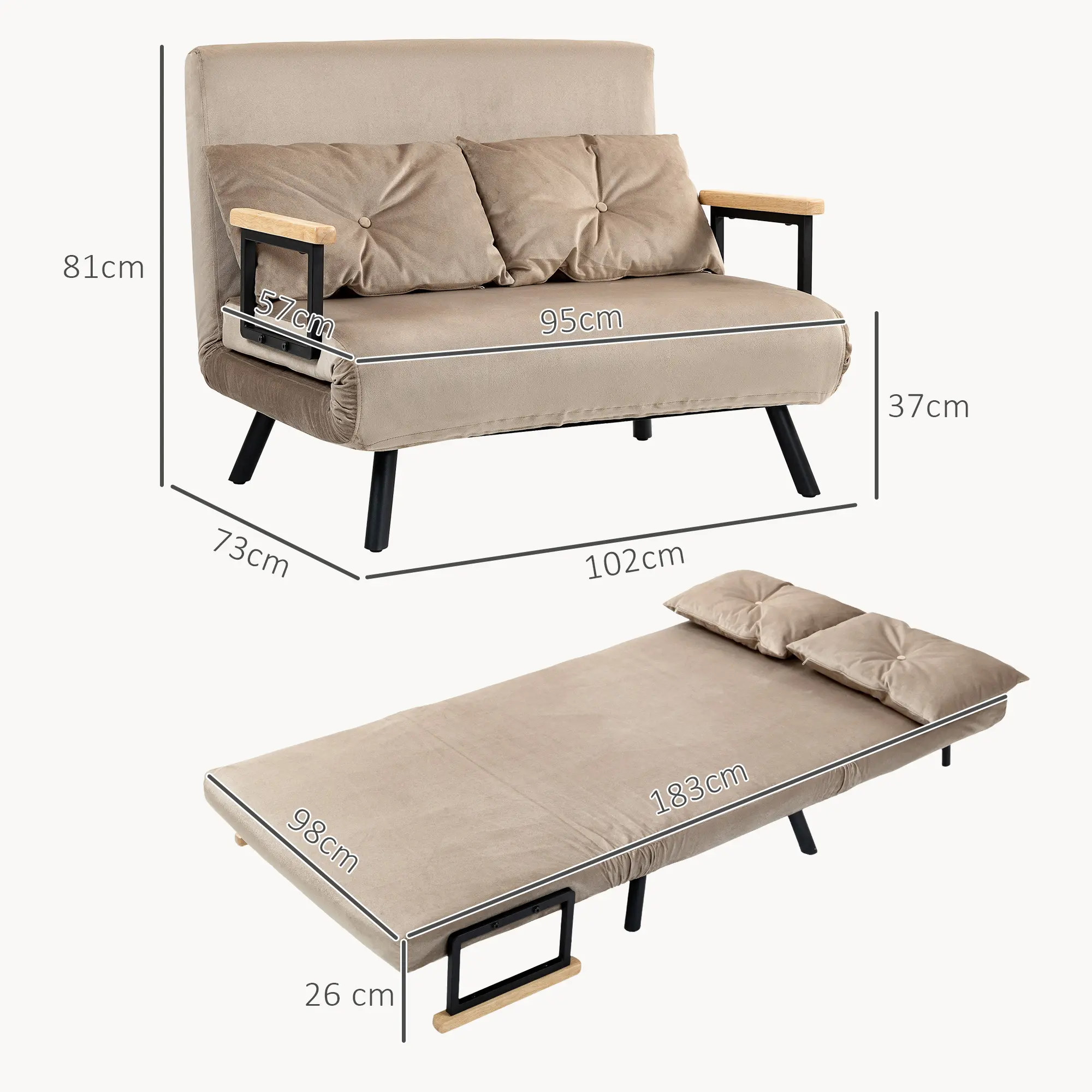 Canapea extensibila Homcom 839-835V00LG (Brown) - 4