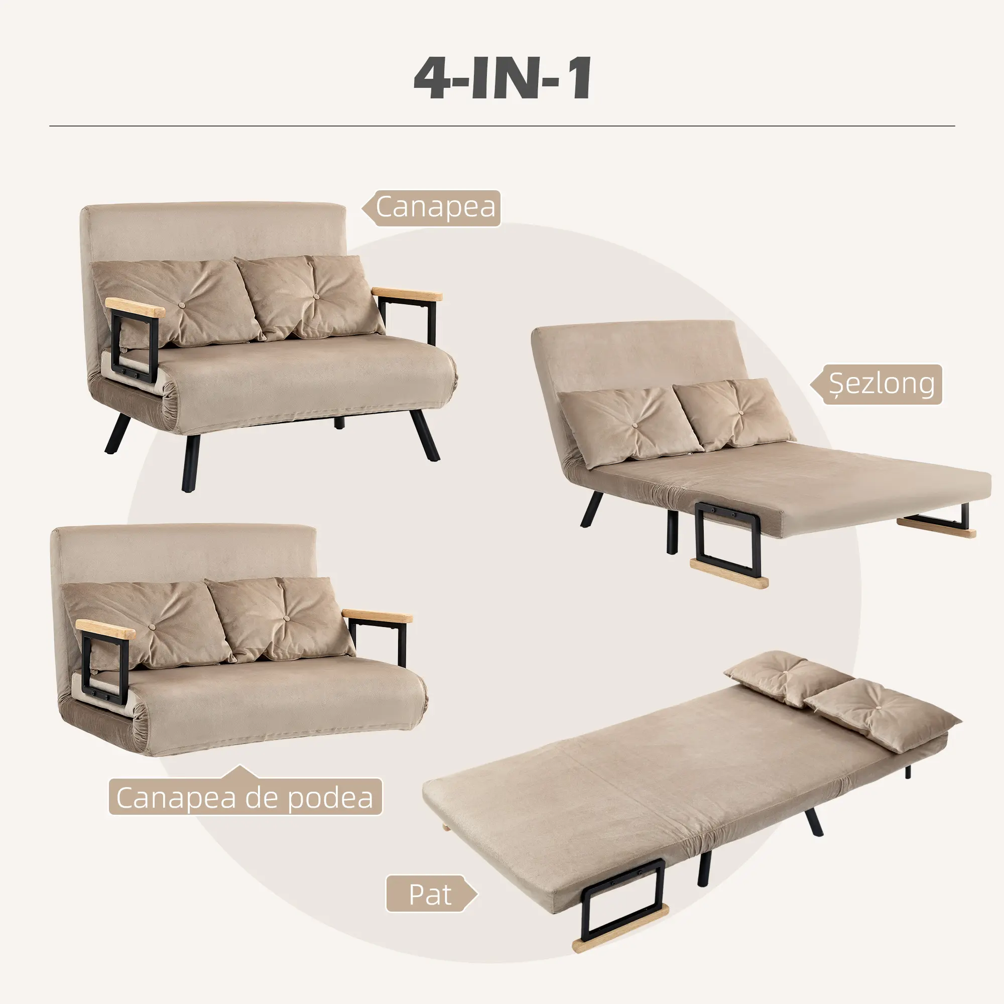 Canapea extensibila Homcom 839-835V00LG (Brown) - 6