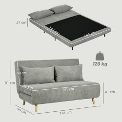 Canapea extensibila Homcom 839-902V00GY (Grey) Thumb