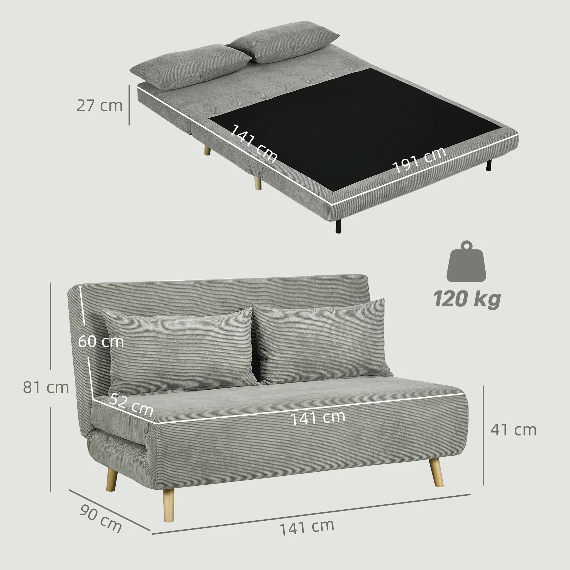Canapea extensibila Homcom 839-902V00GY (Grey) - 10