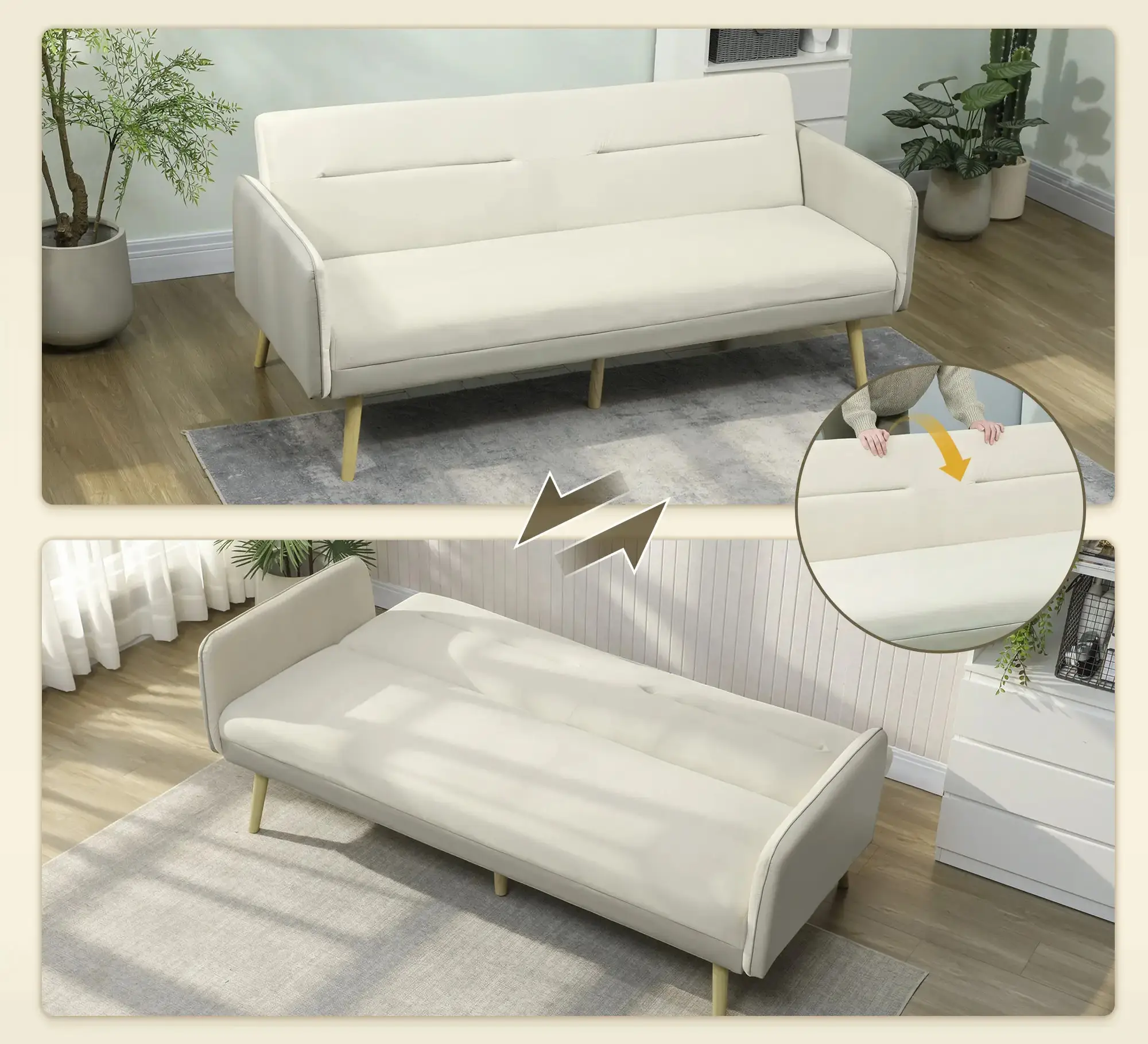 Диван раскладной Homcom 83B-634V00BG (Beige) - 4