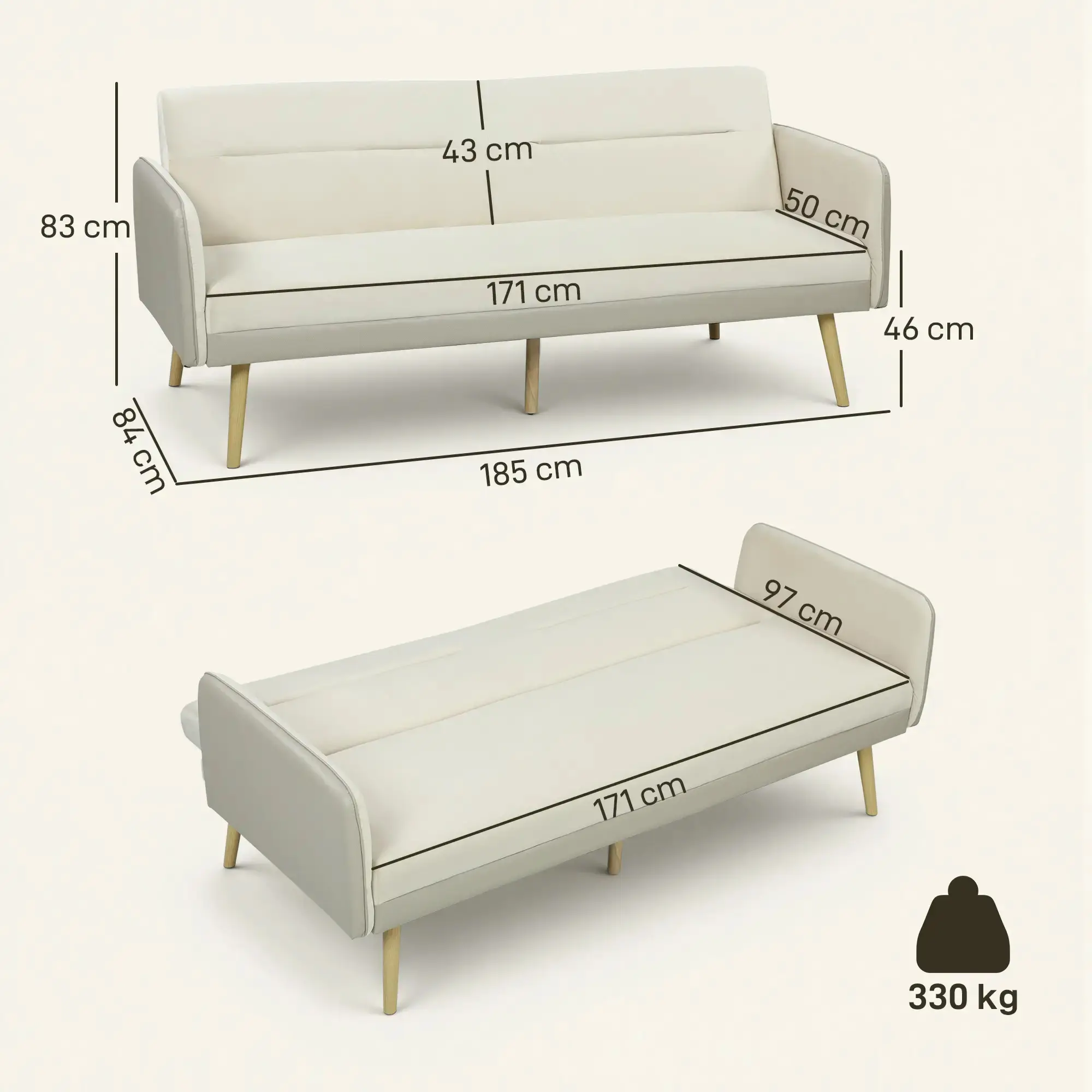 Диван раскладной Homcom 83B-634V00BG (Beige) - 5
