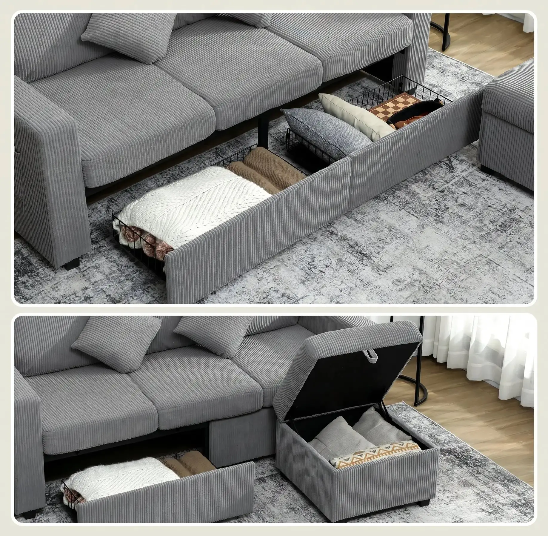 Диван с пуфом Homcom 83B-412V00LG (Light Grey) - 4