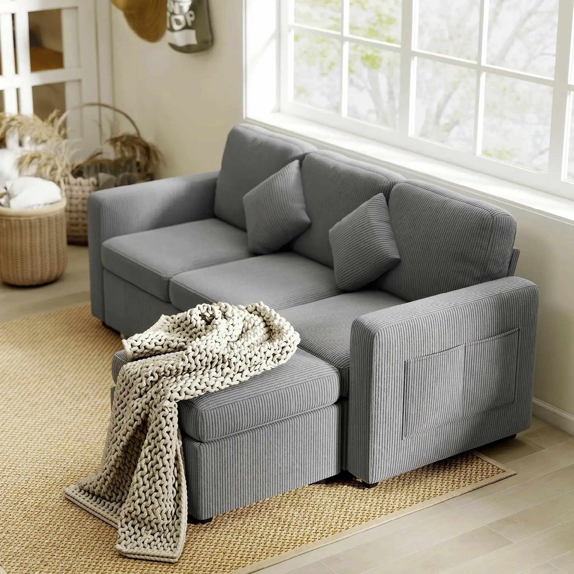 Диван с пуфом Homcom 83B-412V00LG (Light Grey) - 7