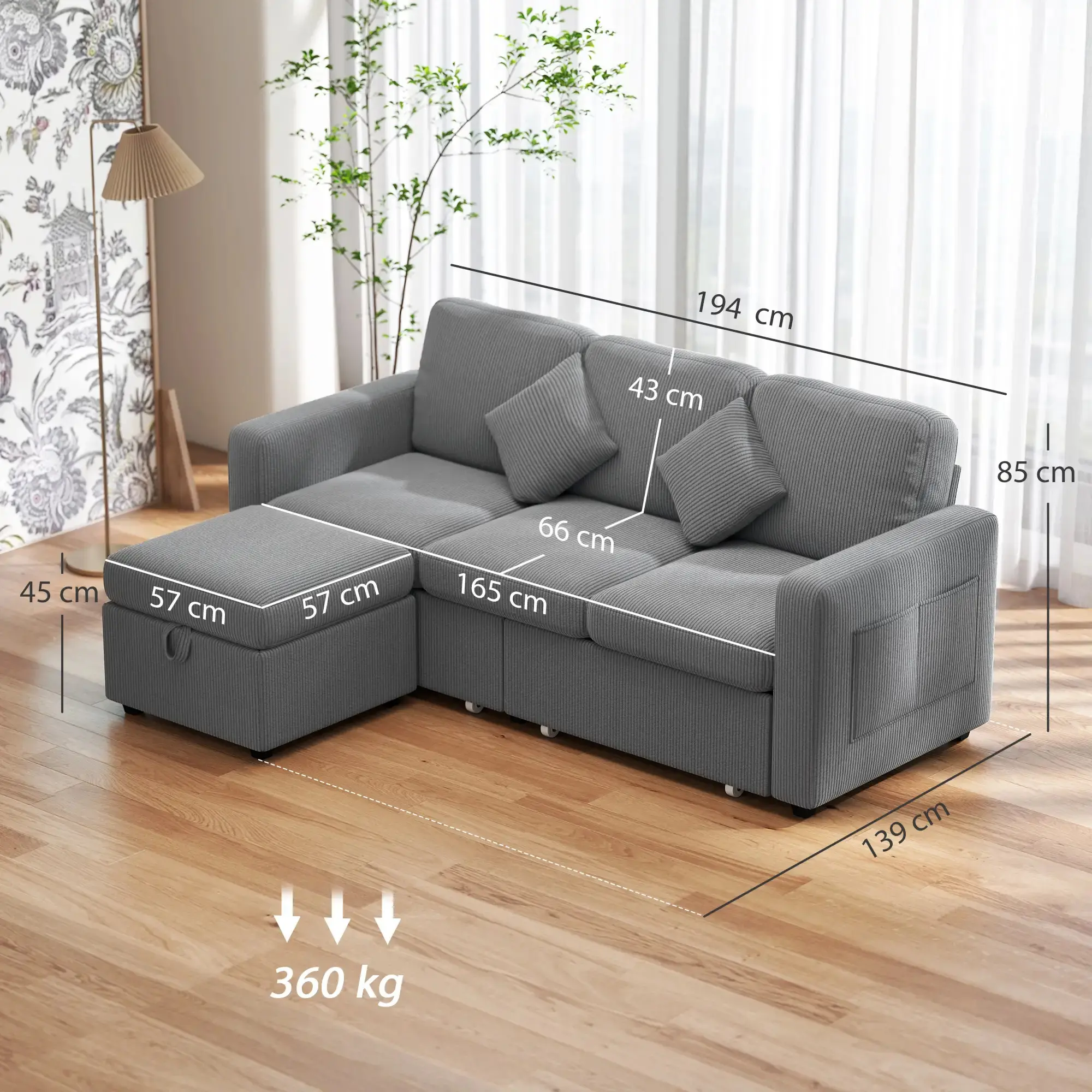 Диван с пуфом Homcom 83B-412V00LG (Light Grey) - 8