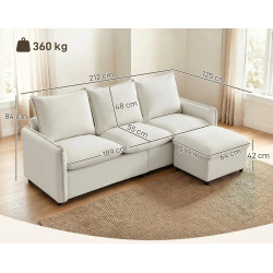 Диван с пуфом Homcom 83B-726V00CW (Cream White) Thumb