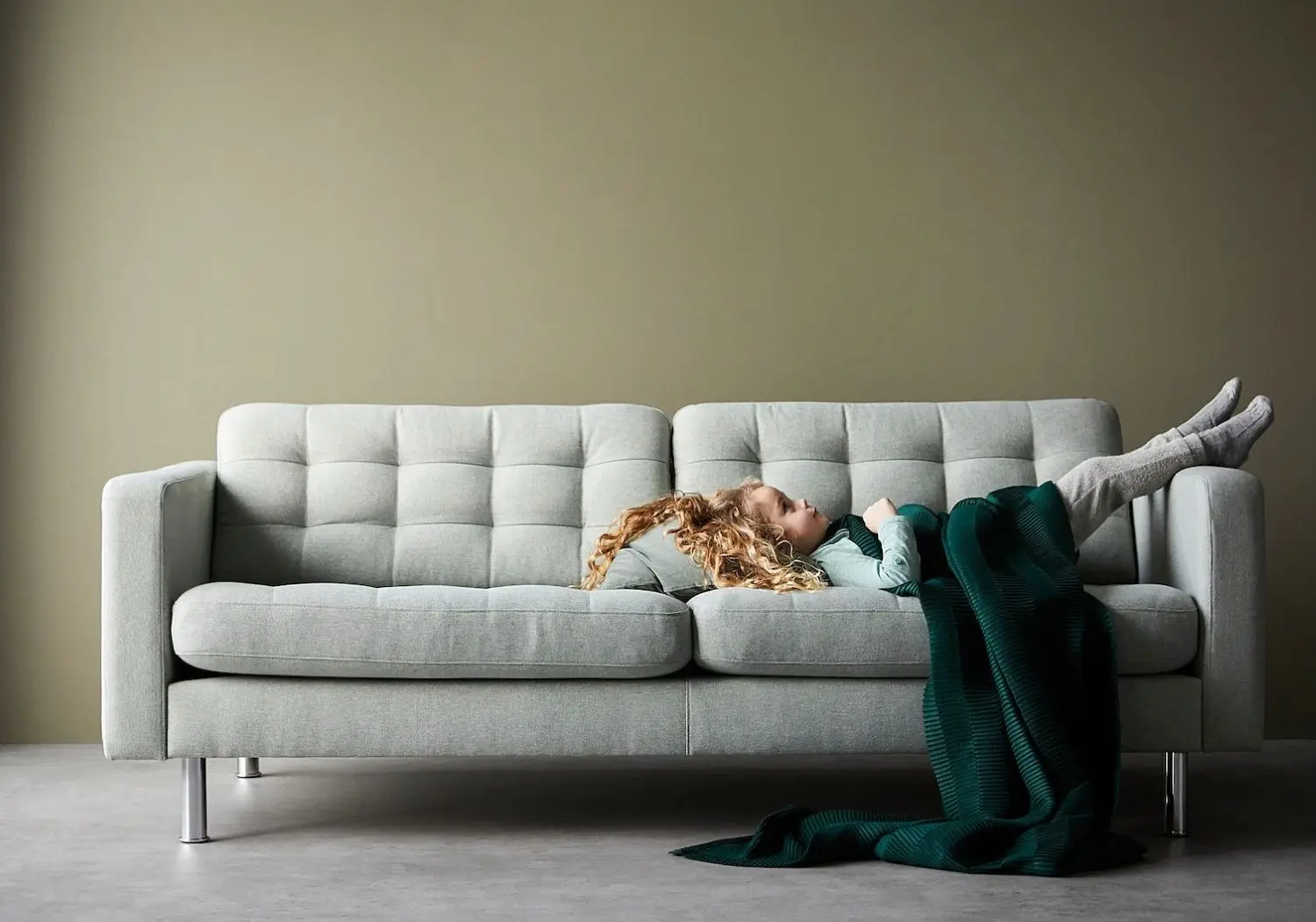 Диван Ikea Landskrona 3-местный/Металл (Гуннаред Светло-зеленый)