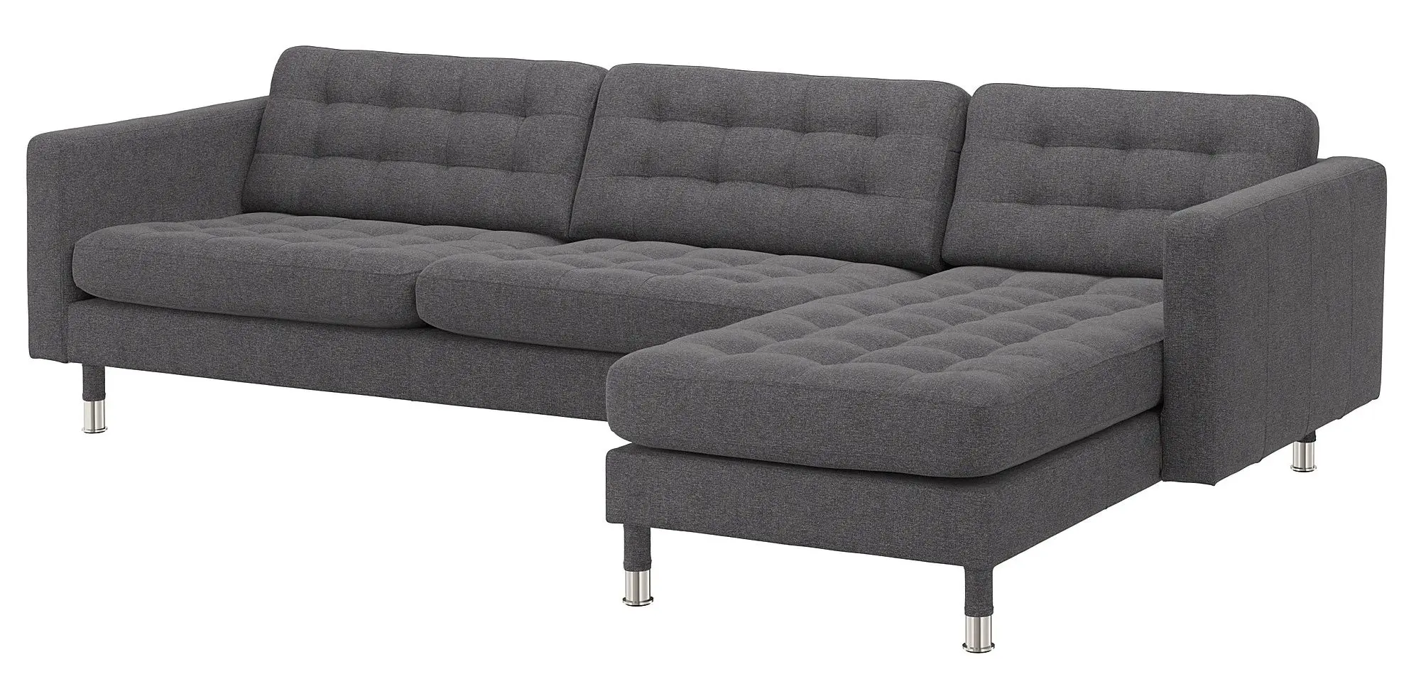 Canapea Ikea Landskrona 4 locuri cu sezlong (Gunnared Gri inchis/Metal)