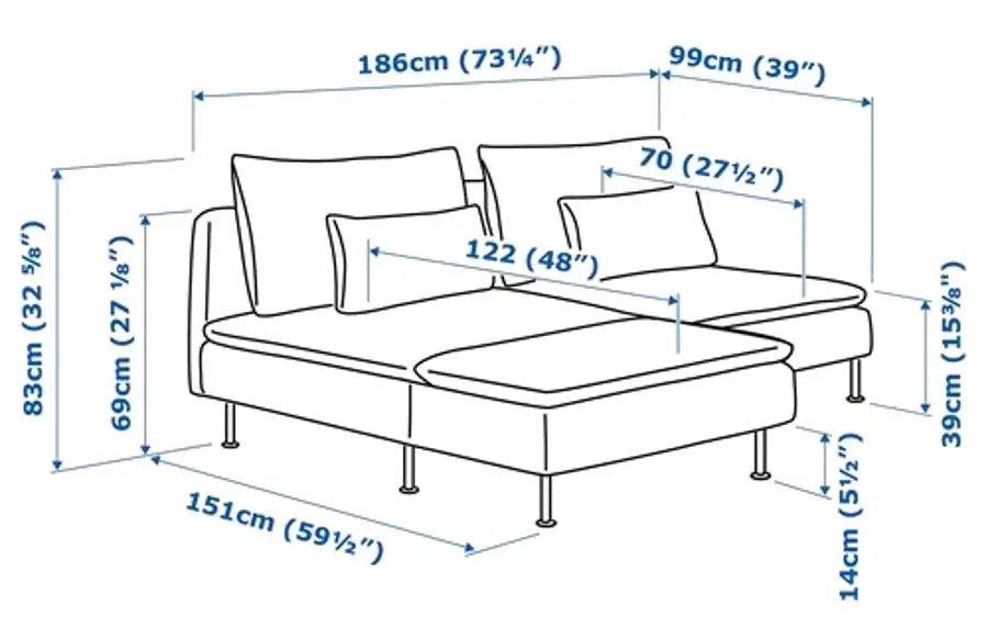 Canapea Ikea Soderhamn 2-locuri cu sezlong (Viarp Bej/Maron)