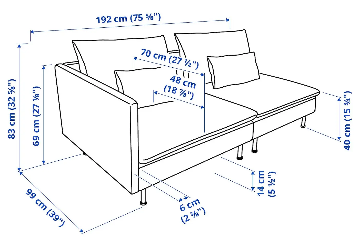 Диван Ikea Soderhamn/Tonerud 3-местный с открытым торцом (Красный)