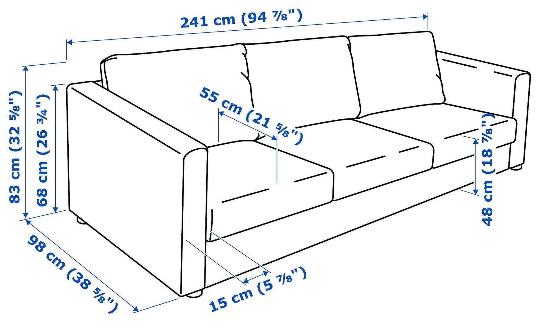 Диван Ikea Vimle 3-местный (Гуннаред Классический Серый)