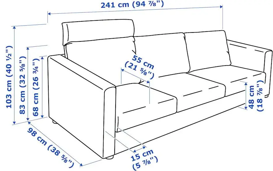 Диван Ikea Vimle 3-местный/подголовник (Гуннаред Классический Серый)