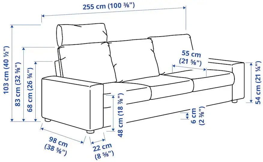 Canapea Ikea Vimle 3-locuri/tetiera/brate late (Gunnared Bej)