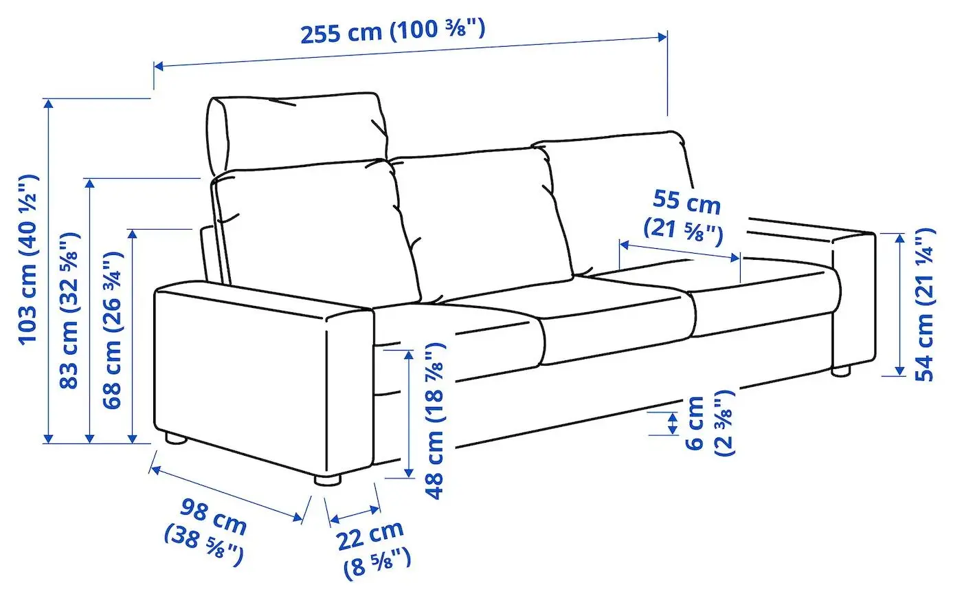Диван Ikea Vimle 3-местный/подголовник/широкие подлокотники (Халларп Бежевый)