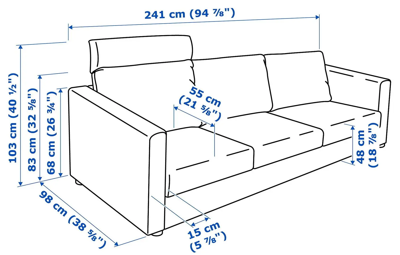 Canapea Ikea Vimle 3-locuri cu tetiera (Hallarp Gri)