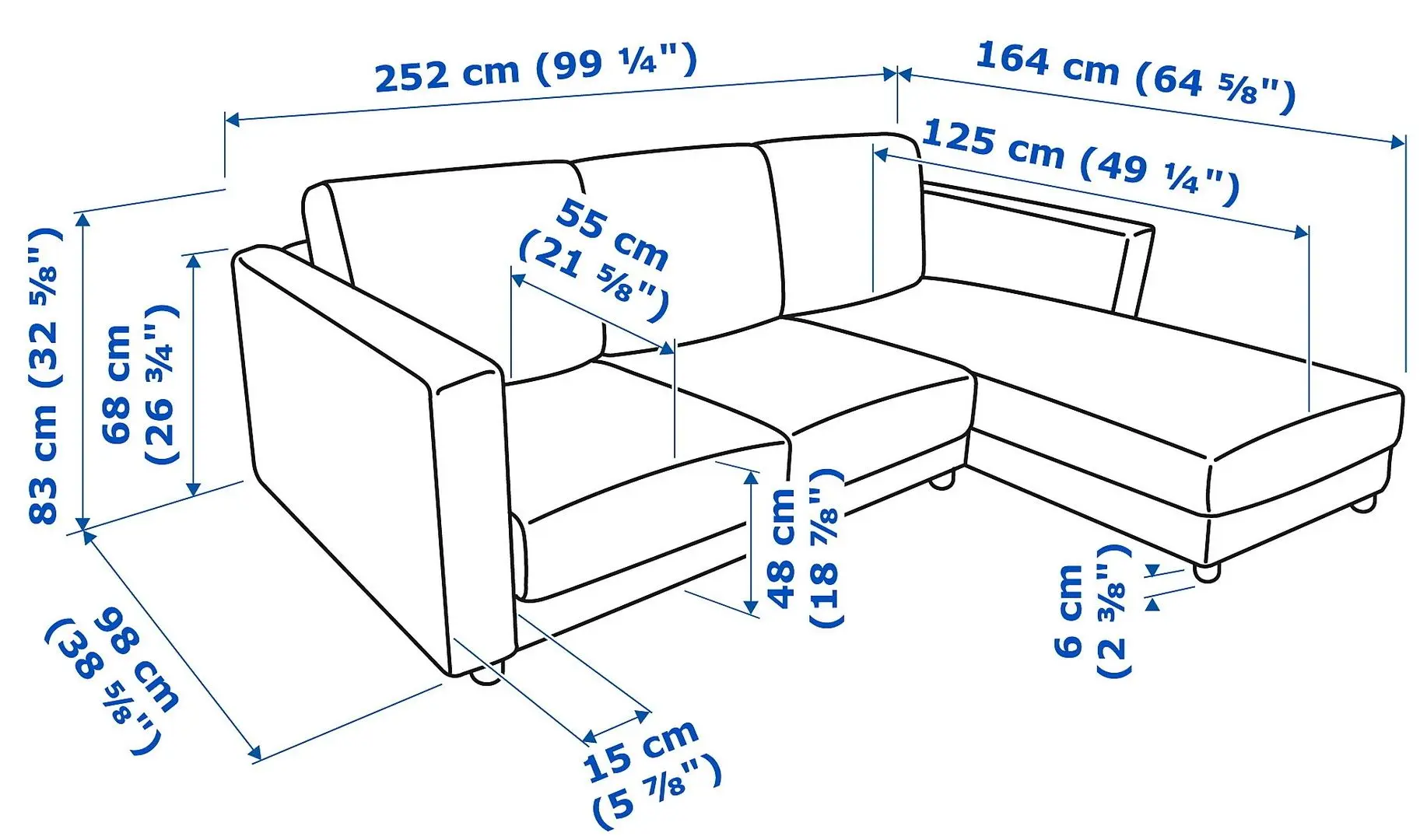 Canapea colt Ikea Vimle 3-locuri/sezlong (Hallarp Bej)