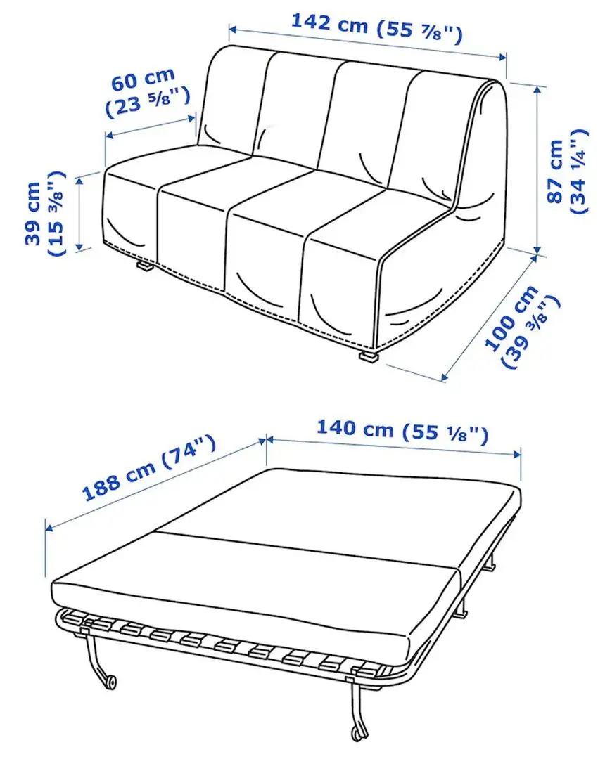 Canapea extensibila Ikea Lycksele Lovas 2-locuri (Knisa Gri)