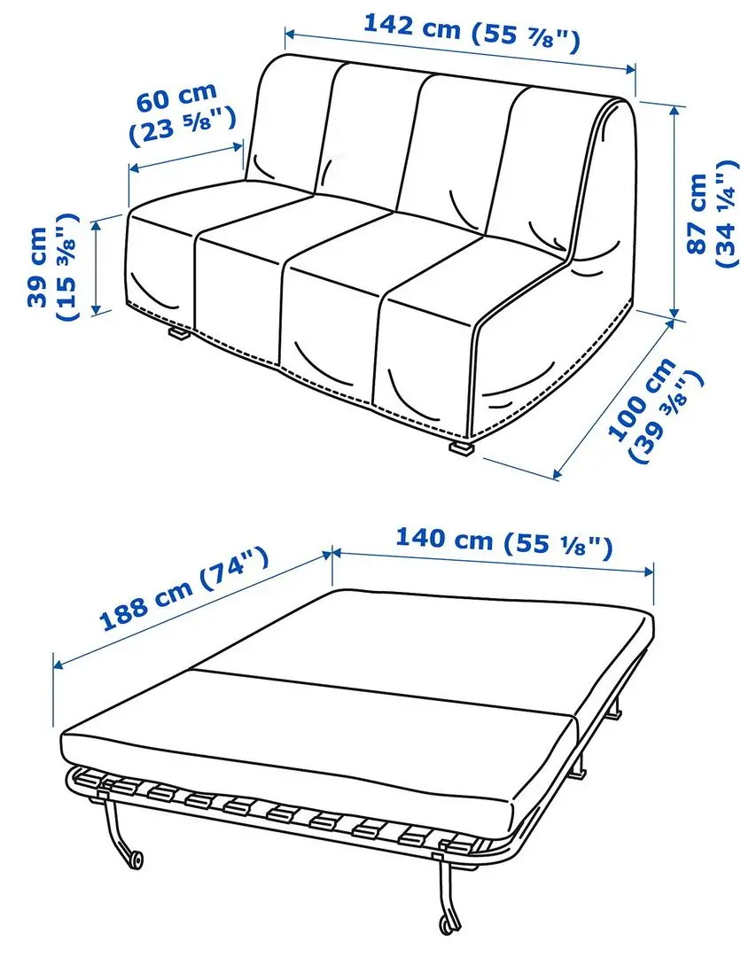 Canapea extensibila Ikea Lycksele Lovas 2-locuri (Vansbro Gri Inchis)