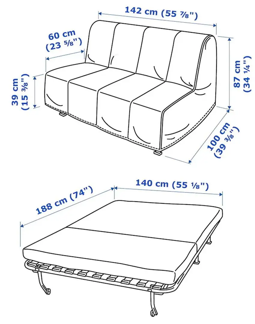 Canapea extensibila Ikea Lycksele Murbo 2-locuri (Knisa Gri)