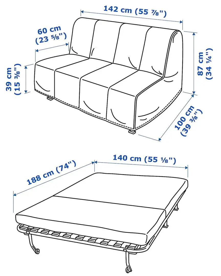 Canapea extensibila Ikea Lycksele Murbo 2-locuri (Vansbro Gri Inchis)