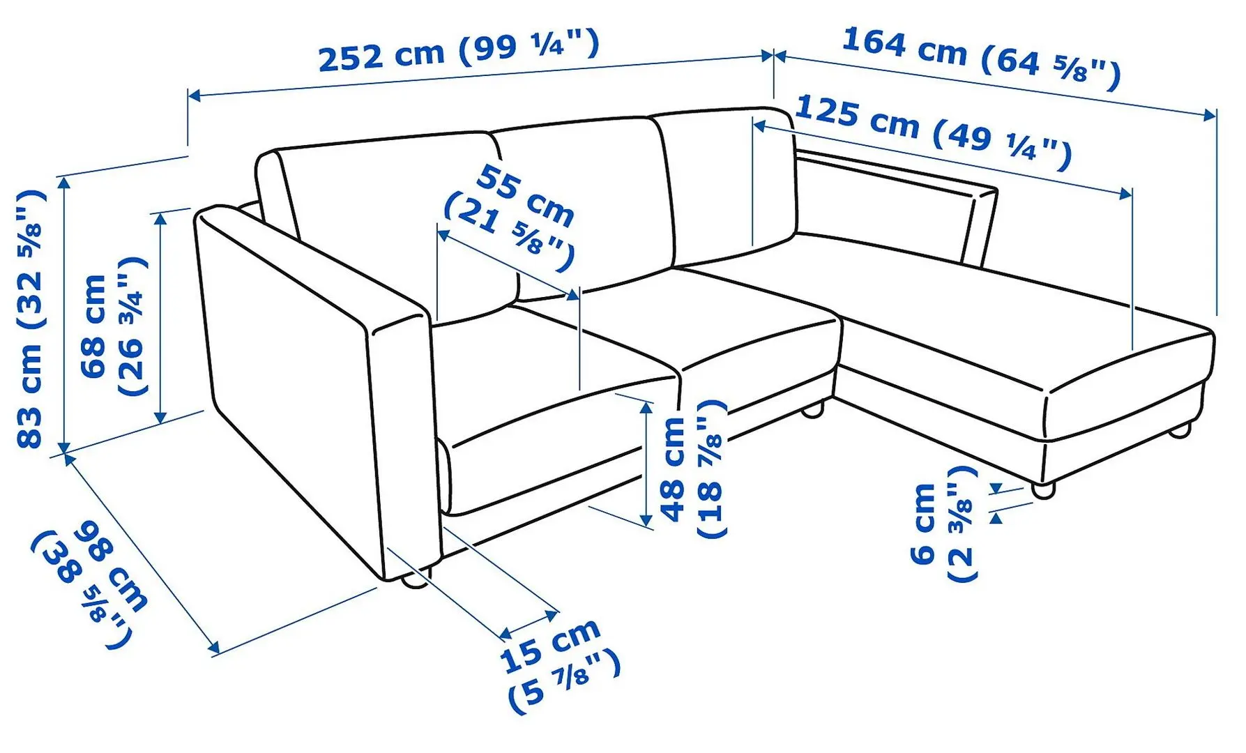 Canapea colt Ikea Vimle 3-locuri/șezlong (Gunnared Bej)