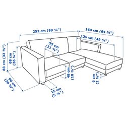 Диван угловой Ikea Vimle 3-местный/шезлонг (Халларп Серый) Thumb