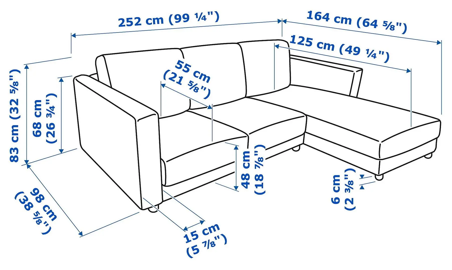 Диван угловой Ikea Vimle 3-местный/шезлонг (Халларп Серый)