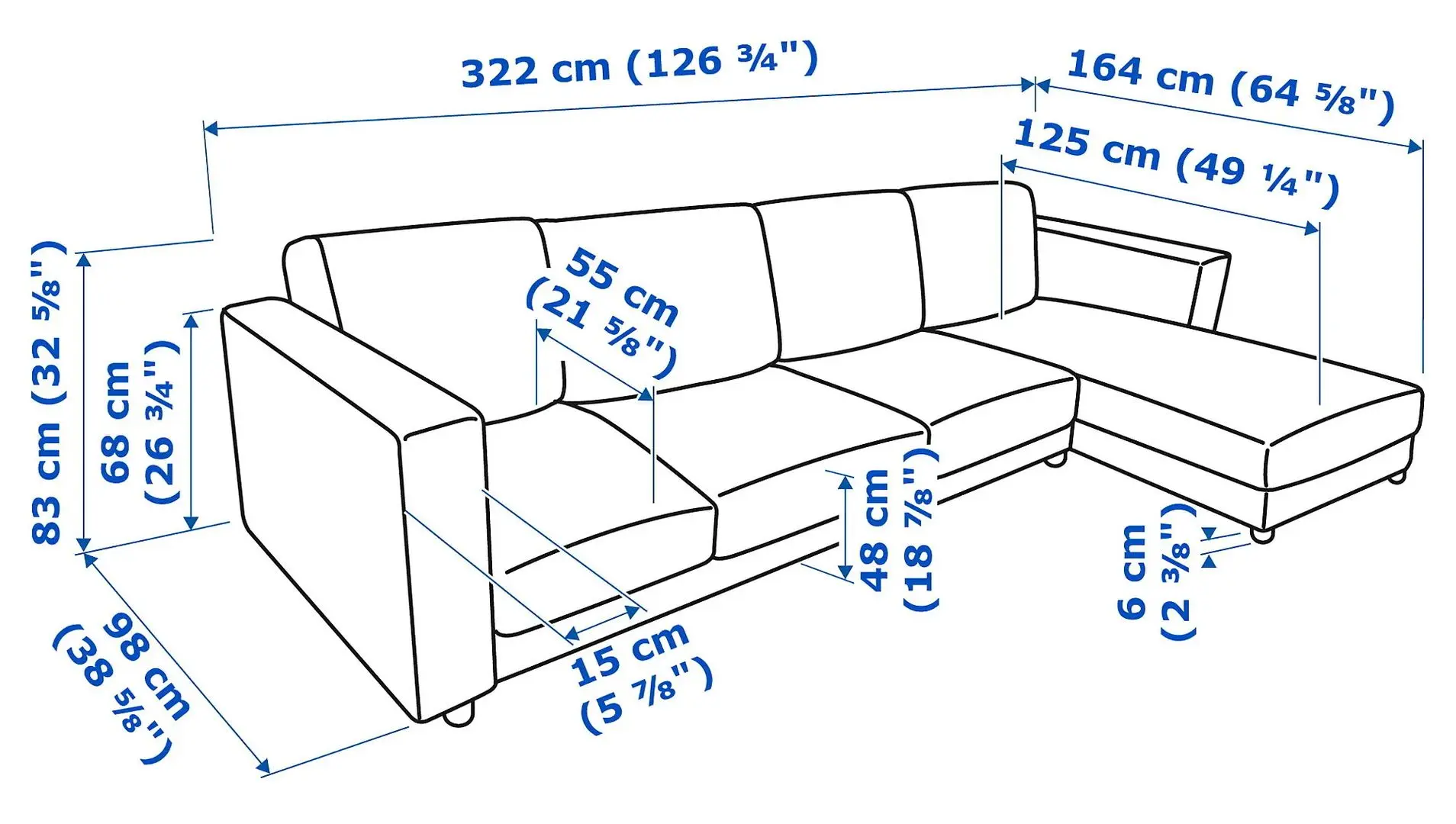 Canapea colt Ikea Vimle 4-locuri/sezlong (Gunnared Bej)